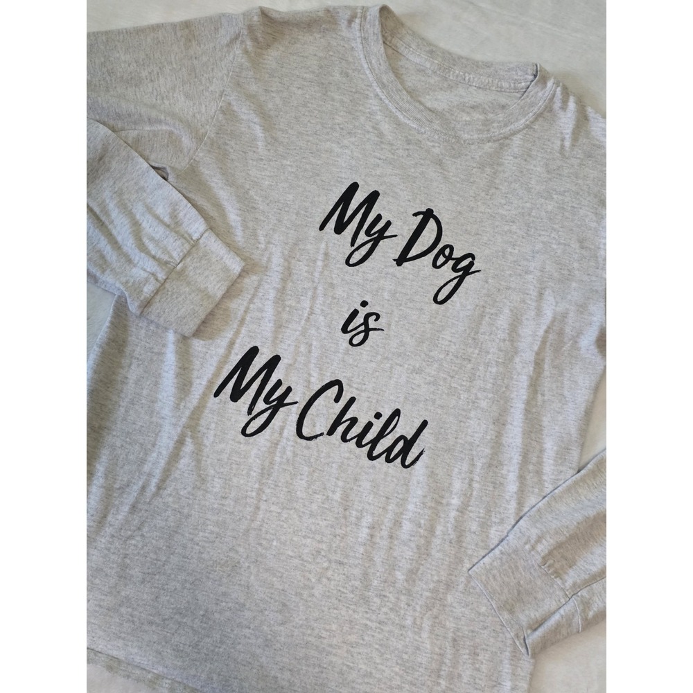 PAWZ Womens Small Dog Mom My Dog is My Child Long Sleeve Shirt in Heathered Wht